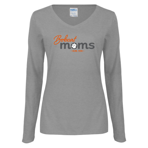  Womens Grey Long Sleeve V Neck Tee  - Bobcat Moms
