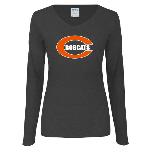  Womens Dark Heather Long Sleeve V Neck Tee  - C - Bobcats