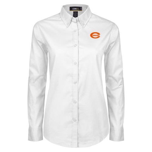  Womens White Twill Button Down Long Sleeve - C - Bobcats
