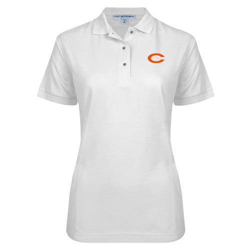  Womens Silk Touch White Pique Polo - C