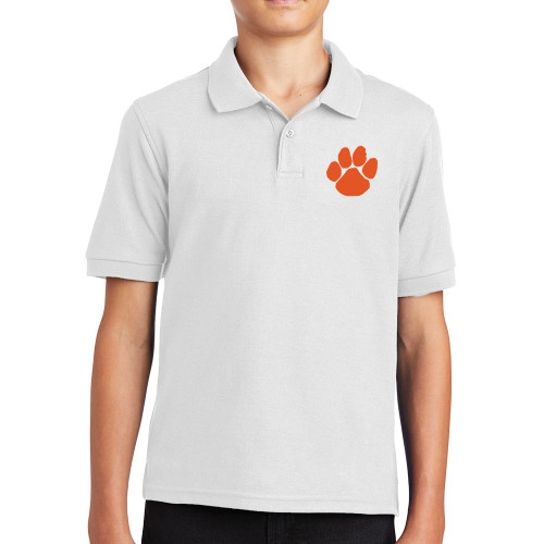  Youth White Silk Touch Polo - Paw