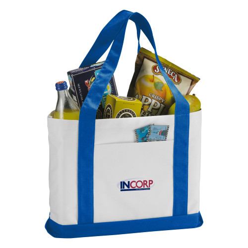 Contender White/Royal Canvas Tote-Incorp