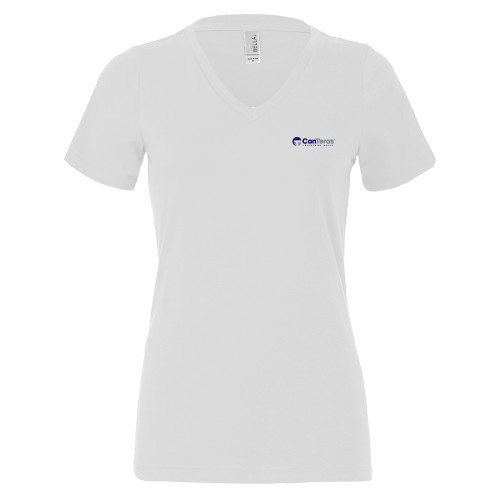 Bella + Canvas Womens White V Neck Cotton T Shirt-ConTeras Industrial Group