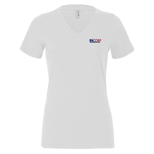 Bella + Canvas Womens White V Neck Cotton T Shirt-Incorp