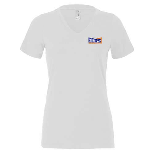 Bella + Canvas Womens White V Neck Cotton T Shirt-ECRS