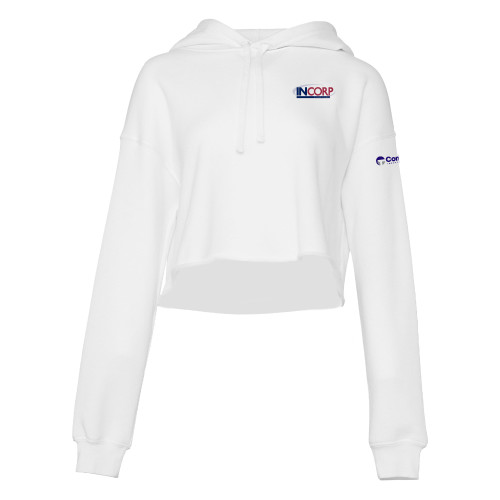 Bella + Canvas Womens White Cropped Fleece Hood-Incorp