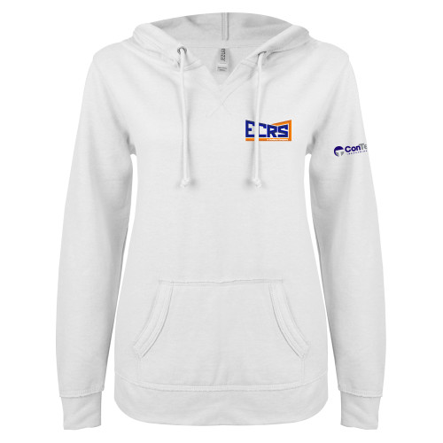 ENZA Womens White V Notch Raw Edge Fleece Hoodie-ECRS