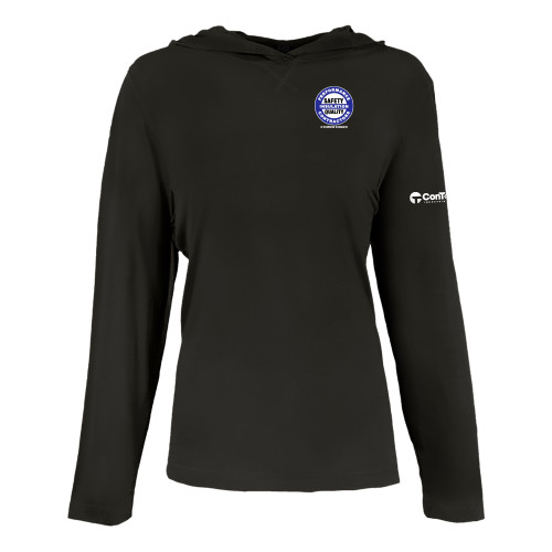 Womens Black Long Sleeve Hooded Tee-Performance Insulation Contractors