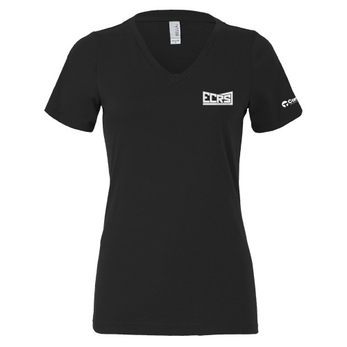Bella + Canvas Womens Black V Neck Cotton T Shirt-ECRS