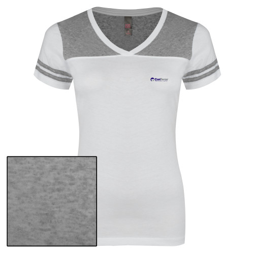 Womens White/Heather Grey Varsity V Neck Tee -ConTeras Industrial Group