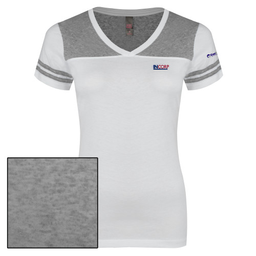 Womens White/Heather Grey Varsity V Neck Tee -Incorp