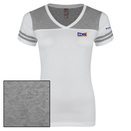 Womens White/Heather Grey Varsity V Neck Tee -ECRS