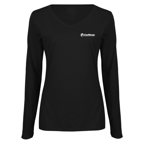 Womens Black Long Sleeve V Neck Tee -ConTeras Industrial Group