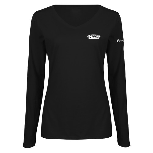 Womens Black Long Sleeve V Neck Tee -Incorp