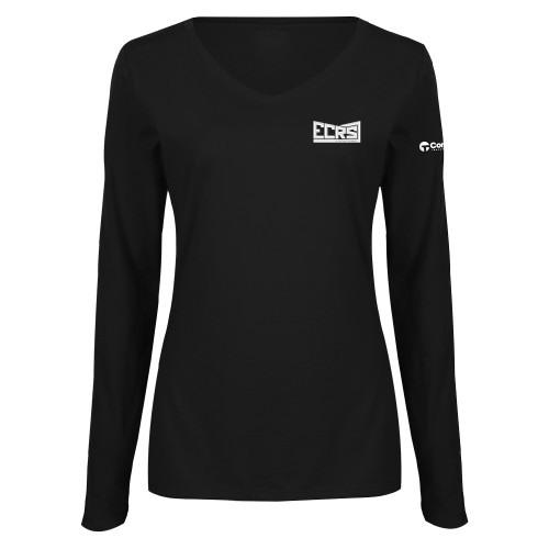 Womens Black Long Sleeve V Neck Tee -ECRS
