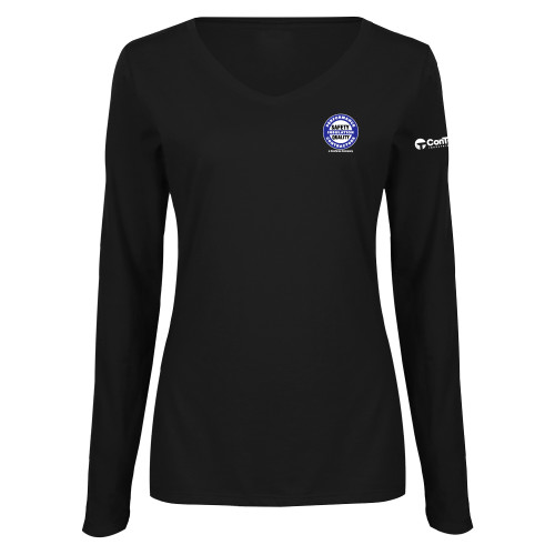 Womens Black Long Sleeve V Neck Tee -Performance Insulation Contractors