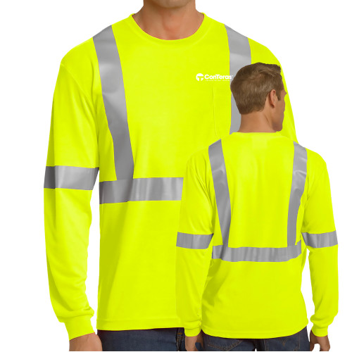Safety Yellow ANSI 107 Class 2 Safety Long Sleeve T Shirt w/Pocket-ConTeras Industrial Group