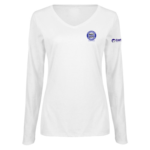 Womens White Long Sleeve V Neck Tee -Performance Insulation Contractors