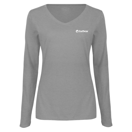 Womens Grey Long Sleeve V Neck Tee -ConTeras Industrial Group
