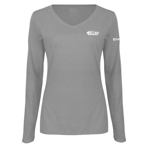 Womens Grey Long Sleeve V Neck Tee -Incorp