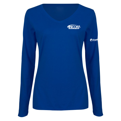 Womens Royal Long Sleeve V Neck Tee -Incorp