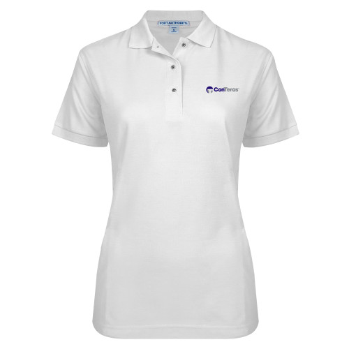Womens Silk Touch White Pique Polo-ConTeras Industrial Group
