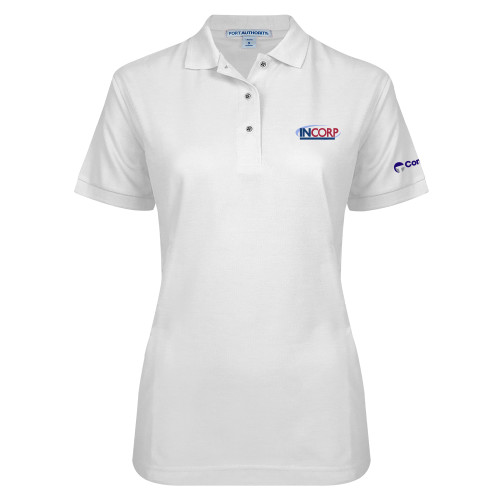 Womens Silk Touch White Pique Polo-Incorp