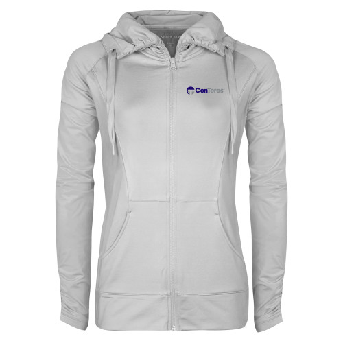 Womens White Sport Wick Stretch Full Zip Jacket-ConTeras Industrial Group