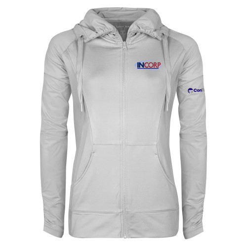 Womens White Sport Wick Stretch Full Zip Jacket-Incorp