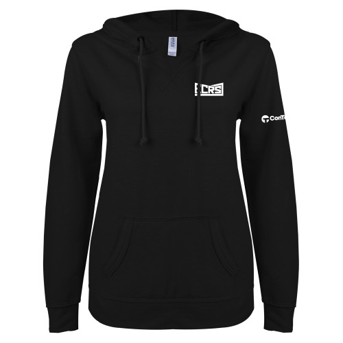 ENZA Womens Black V Notch Raw Edge Fleece Hoodie-ECRS