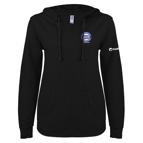 ENZA Womens Black V Notch Raw Edge Fleece Hoodie-Performance Insulation Contractors