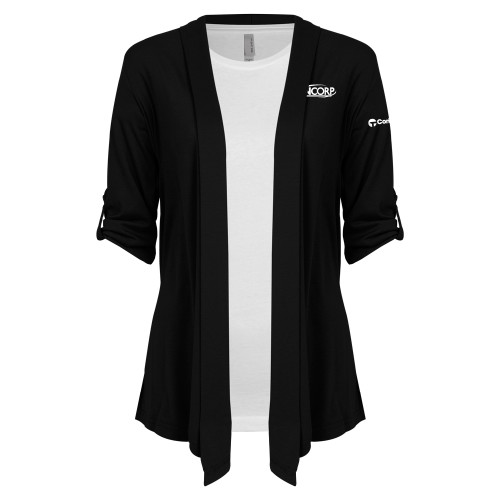 Womens Black Drape Front Cardigan Sweater-Incorp