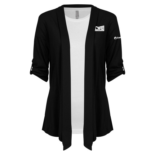 Womens Black Drape Front Cardigan Sweater-ECRS