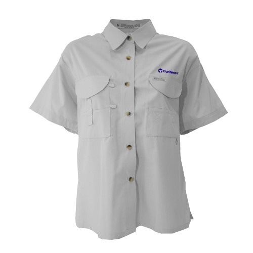Womens White Fishing Shirt Performance Short Sleeve -ConTeras Industrial Group