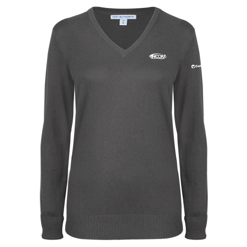 Womens Charcoal Heather VNeck Sweater -Incorp