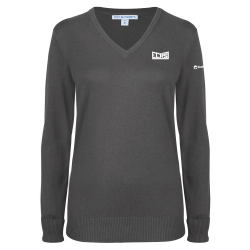 Womens Charcoal Heather VNeck Sweater -ECRS