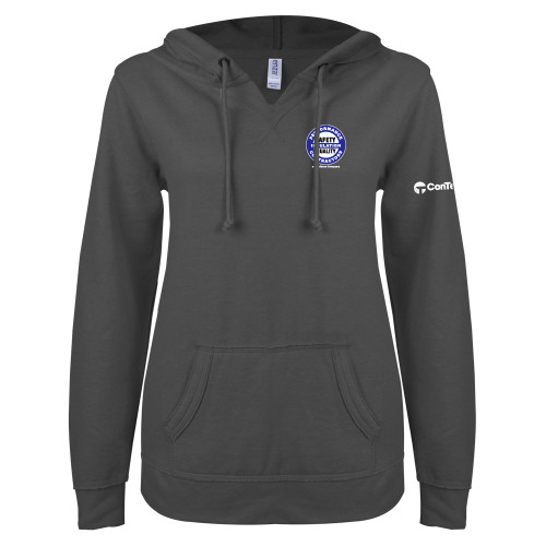 ENZA Womens Dark Heather V Notch Raw Edge Fleece Hoodie-Performance Insulation Contractors