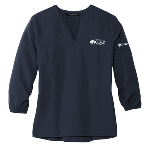 Mercer + Mettle Womens Navy 3/4 Sleeve Crepe Blouse-Incorp