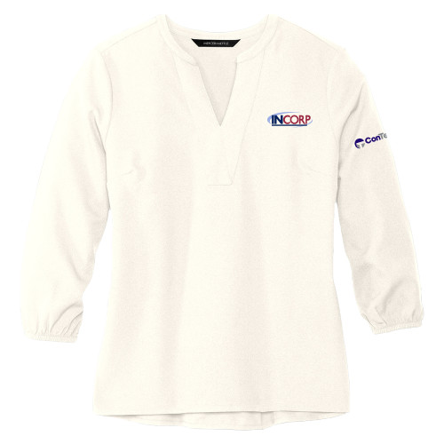 Mercer + Mettle Womens Ivory 3/4 Sleeve Crepe Blouse-Incorp