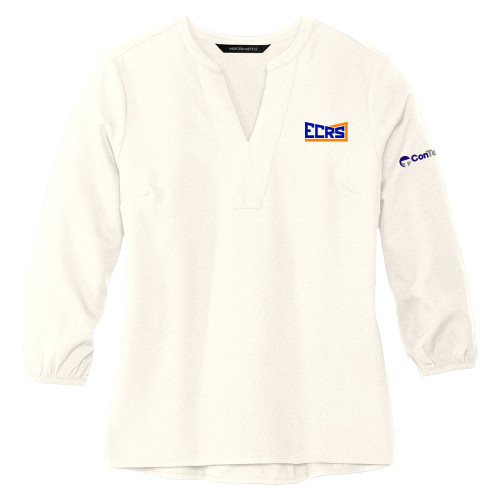 Mercer + Mettle Womens Ivory 3/4 Sleeve Crepe Blouse-ECRS