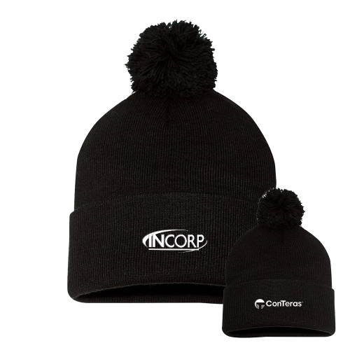 Sportsman Black Pom Pom Cuffed Beanie-Incorp ConTeras CoBrand
