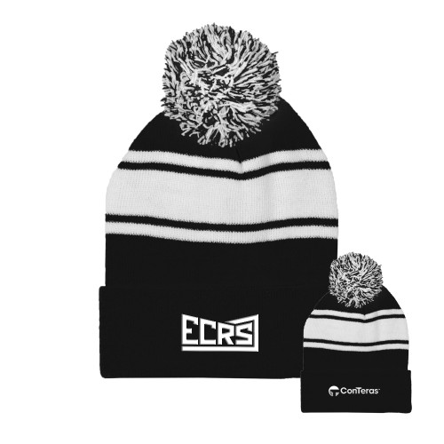 Black/White Two Tone Knit Pom Beanie w/Cuff-ECRS ConTeras CoBrand