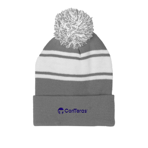 Grey/White Two Tone Knit Pom Beanie w/Cuff-ConTeras Industrial Group