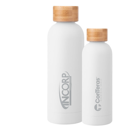 Blair White Stainless Steel Bottle w/ Bamboo Lid 17 oz-Incorp Engraved