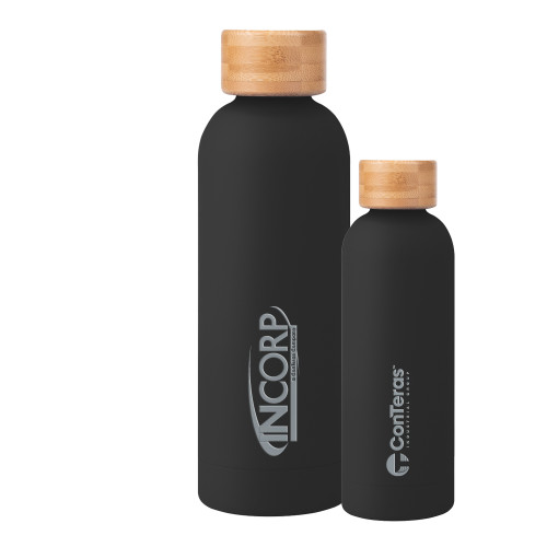 Blair Black Stainless Steel Bottle w/ Bamboo Lid 17 oz-Incorp Engraved