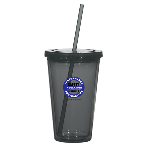 Madison Double Wall Charcoal Tumbler w/Straw 16oz-Performance Insulation Contractors