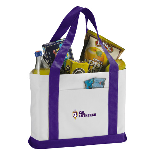  Contender White/Purple Canvas Tote - Sword and Shield Cal Lutheran