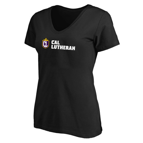  Womens Plus Black V Neck T Shirt - Cal Lutheran Shield