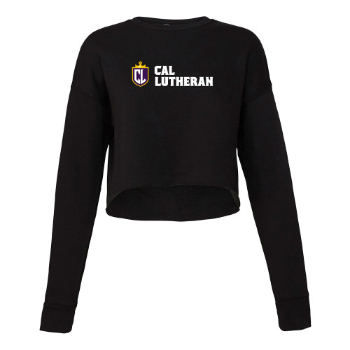  Bella + Canvas Womens Black Cropped Fleece Crew - Cal Lutheran Shield