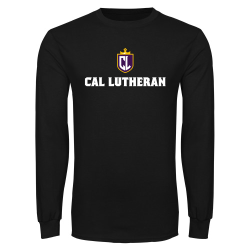  Black Long Sleeve T Shirt - Shield and Crown Cal Lutheran Stacked